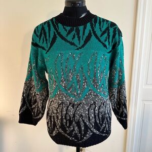Teal and Black Patterned Women's Sweater